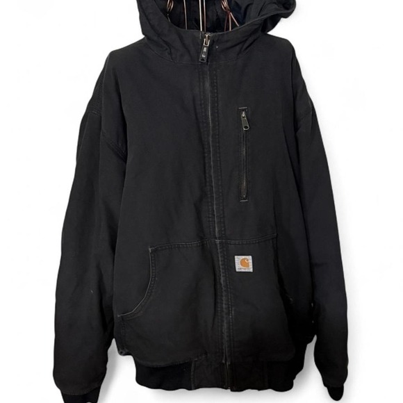 Carhartt J130 Active Jacket Men's XL Regular Black Duck Quilted Hooded Workwear - Picture 1 of 8
